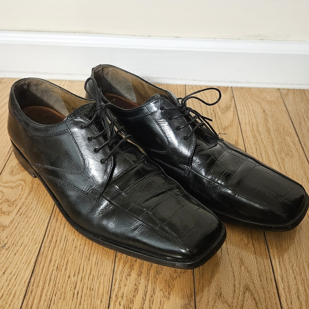 STACY ADAMS Caiman Crocodile Print Shoes Men’s Size 13 M Oxford Leather Black